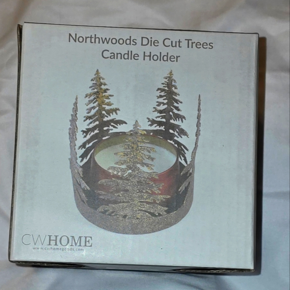 Northwoods Die Cut Trees Candle Holder CW Home Gold Finish 4.5 x 4.5 in New